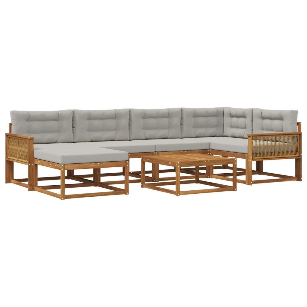 Set di divani da esterno 7 pcs Naturale e Grigio Chiaro