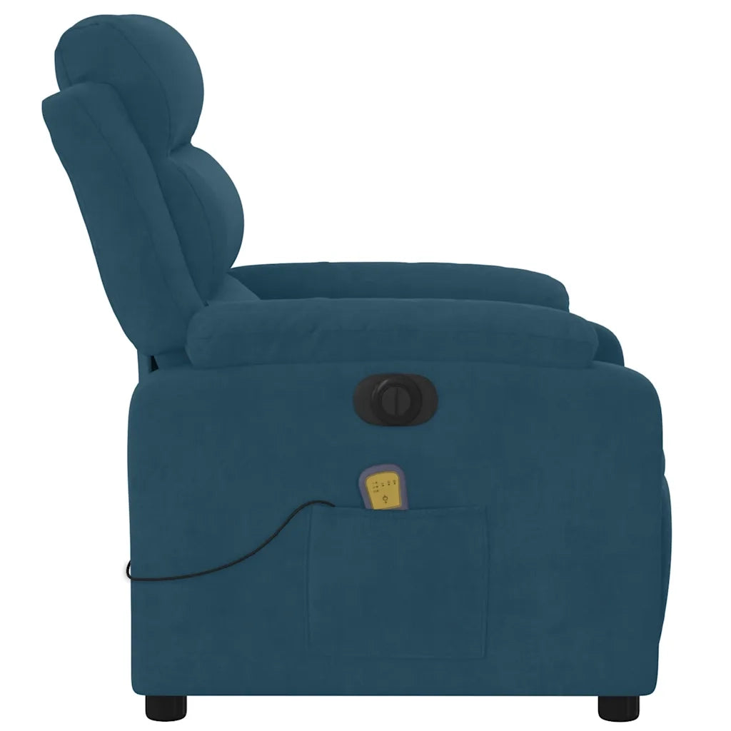 Poltrona Massaggiante Reclinabile Elettrica Blu in Velluto