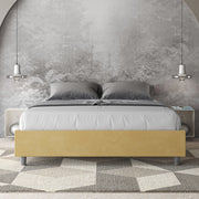 Letto matrimoniale francese con rete imbottito 140x210 microfibra ocra Azelia