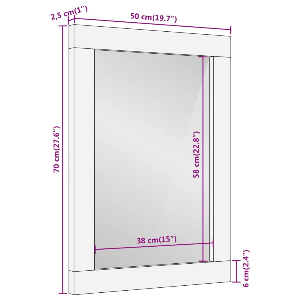 Specchio da Bagno | Specchio decorativo 50x70x2,5 cm Legno Massello di Mango e Vetro