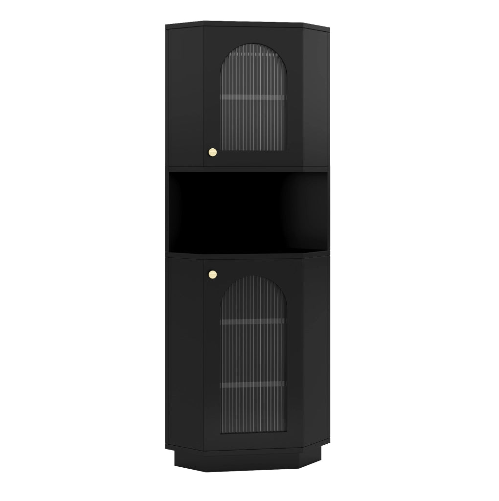 Mobile angolare con luce integrata, nero, in MDF