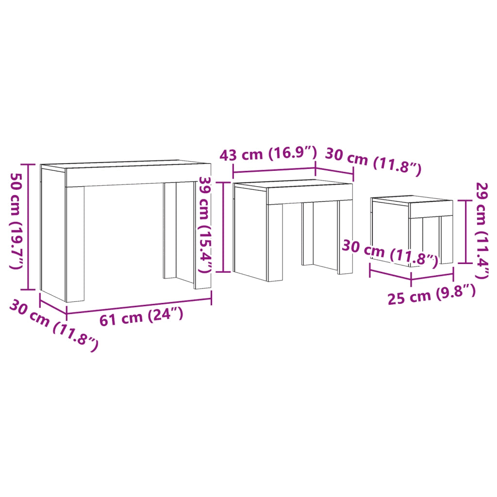 Tavolini Impilabili 3 pz Legno Antico in Truciolato