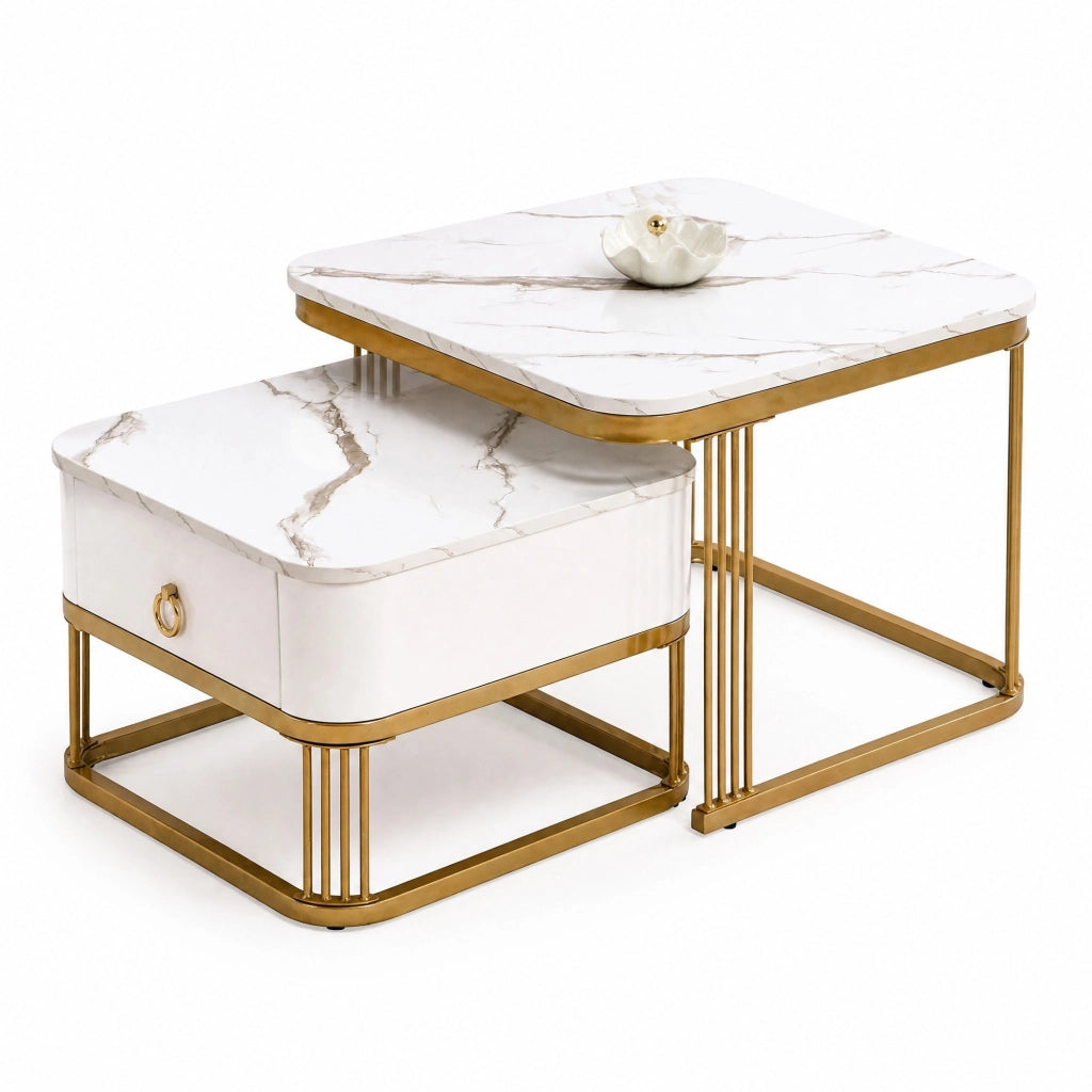 TAVOLINO DA SALOTTO Set da 2 pezzi 60x60x45+50x50x34 cm Bianco MDF