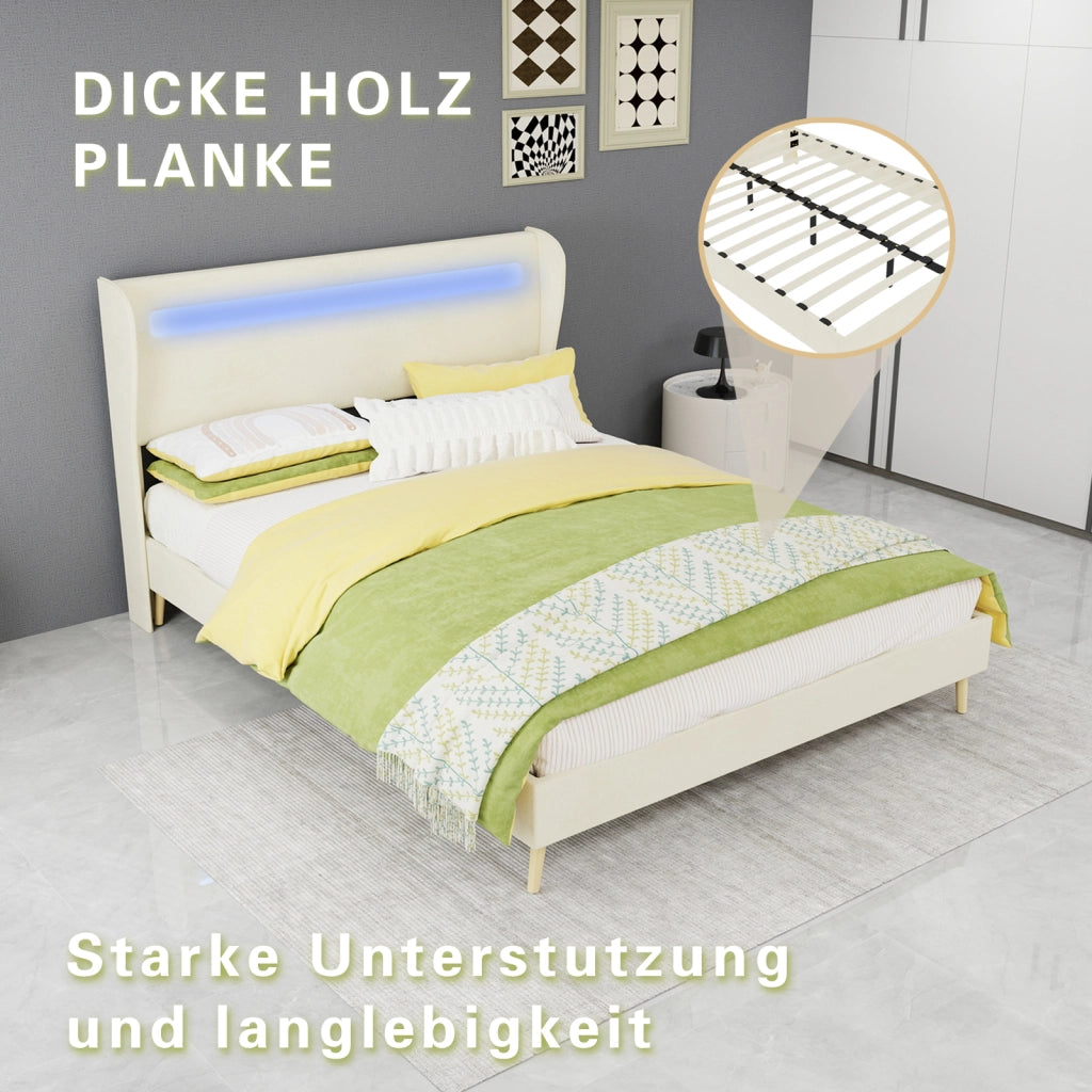 letto imbottito tessuto e metallo beige 140 x 200 cm