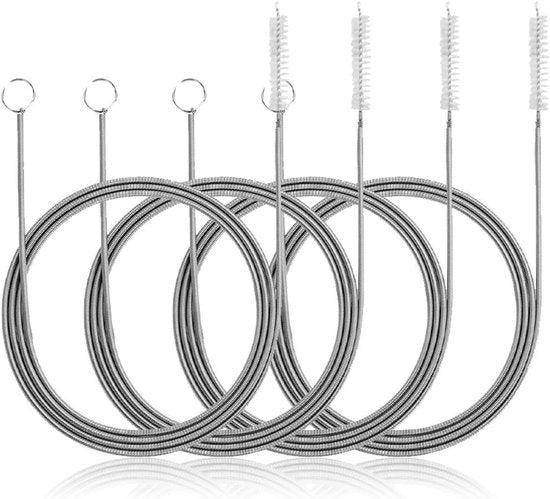 Set di 4 borsette a setole in acciaio inossidabile di lunghezza extra - 1 metro - per pulizia di tubi di legno, tubi, bottiglie e rubinetti di dispensazione acqua fredda