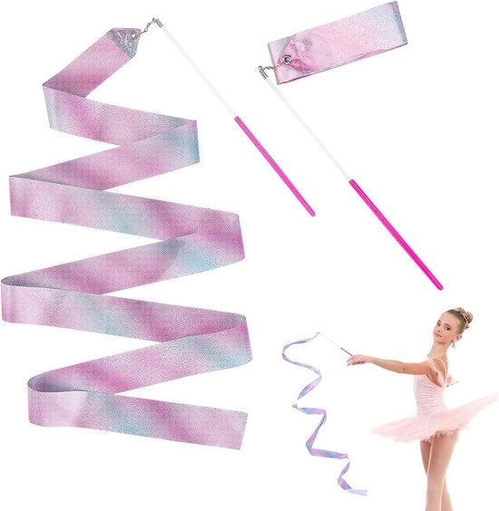 Ginnastica - Linti per danza artistica - 2 pezzi, strisce scintillanti 787 pollici con bacchetta magica, adatti per adulti e bambini