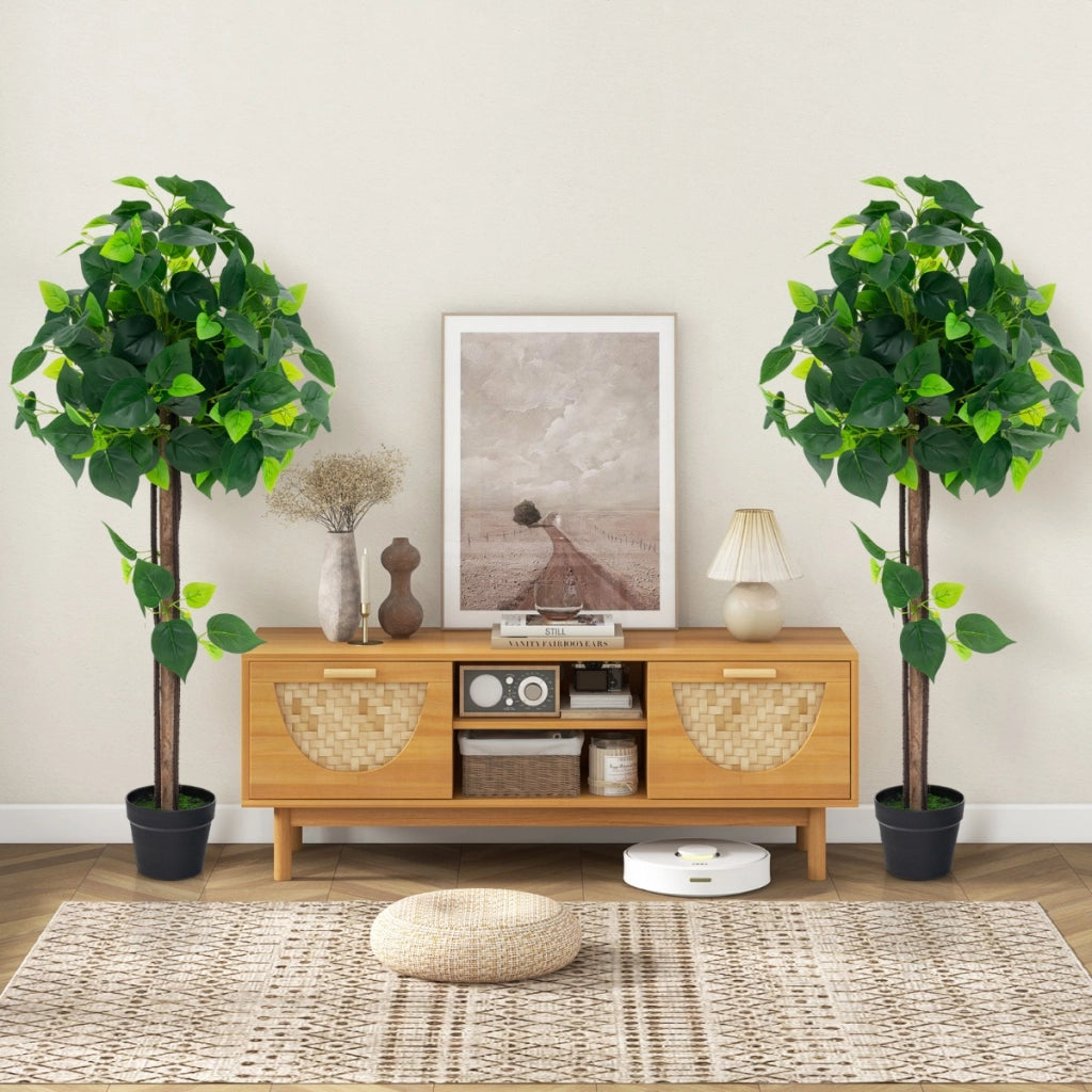 Albero di ortensie artificiale da 114cm con tronco in legno foglie di ortensie realistiche, Albero in vaso decorativo-Piante artificiali