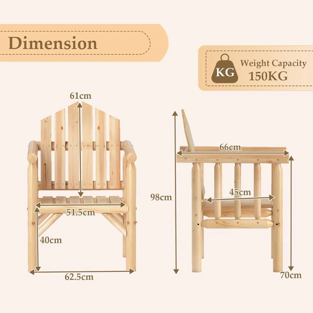 Sedia da giardino in legno, con braccioli e schienale alto, portata fino a 150 kg, per giardino, balcone, terrazza, piscina (naturale)