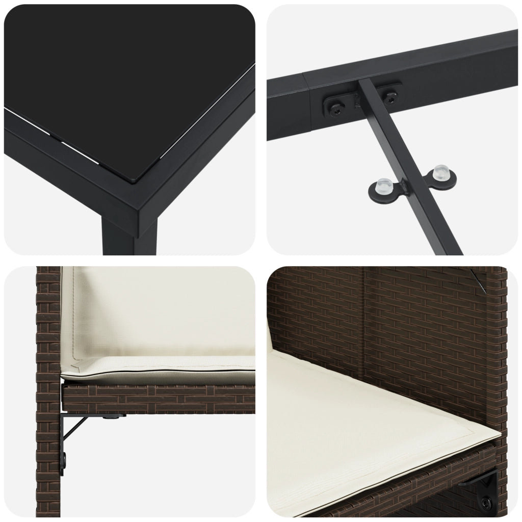 Set da pranzo da giardino 5 pezzi con cuscini marrone polyrattan