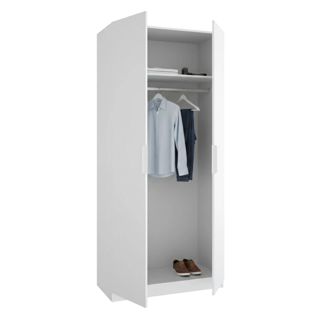 Armadio Camera da Letto Tulot, Guardaroba 2 Ante Appendiabiti, 51x204h cm Bianco