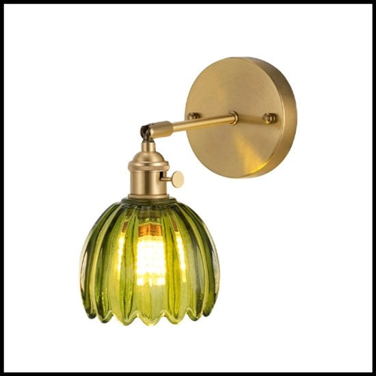 Lampada da Parete Vintage con Fiori Verdi – Cassetta in Ottone con Vetro – Regolabile 180° – Supporto E27 – Illuminazione Interna