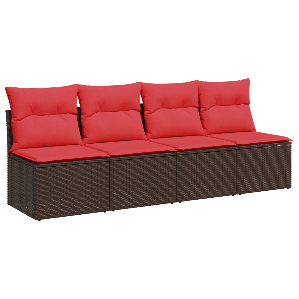 Divano da giardino con cuscini 4 posti marrone in polyrattan