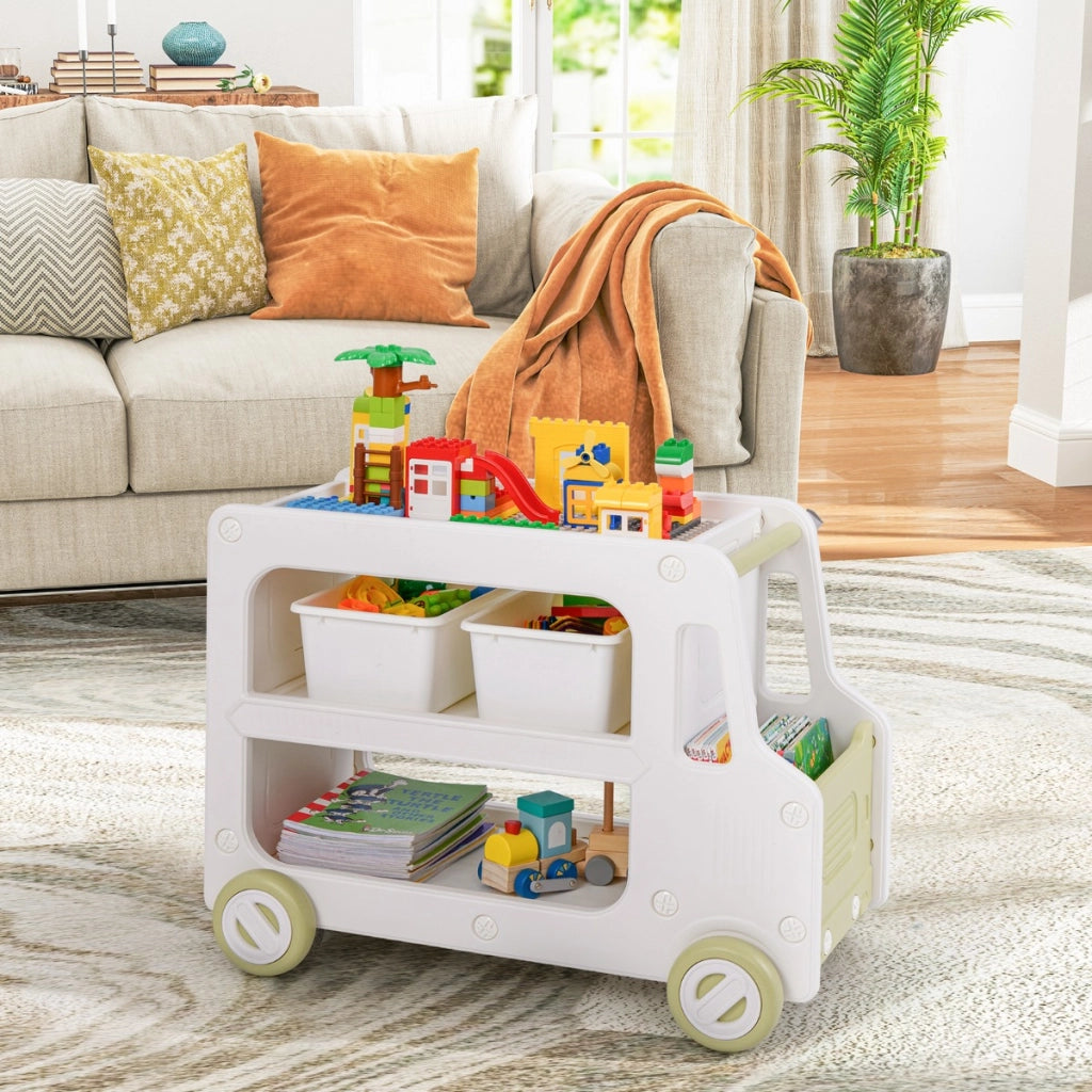 Organizzatore per bambini armadietto giocattoli a forma di auto 2 in 1 con struttura sicura, Organizzatore pannello per costruzioni