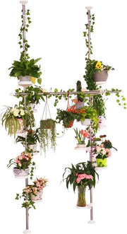 Stand per piante adattabile per interni con angolo e asse per asciugare abiti - Display per fiori in acciaio inossidabile con 12 vassoi e 2 ganci