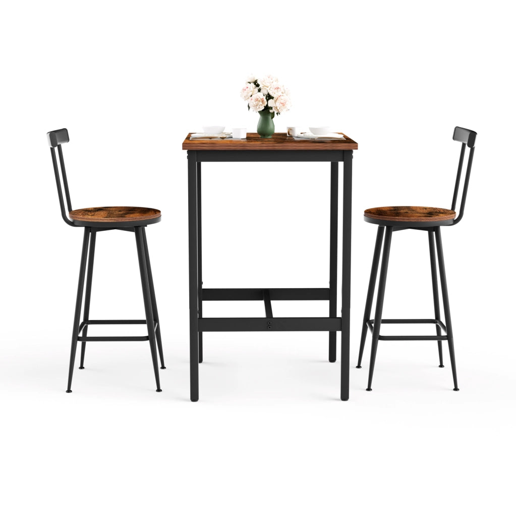 Set tavolo bar con 2 sgabelli industriale 60x60x92 cm