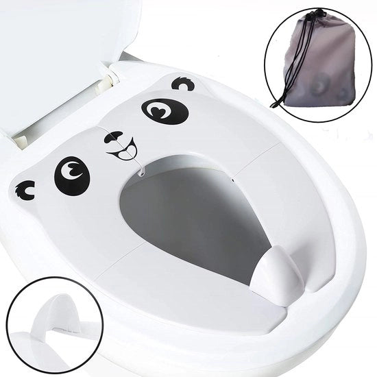 Porta WC Portatile con Stampante con Disegni Bianchi con Tasca Lavabile Grigia - Bagno Portatile per Bambini - Adatto per Campeggio e Vacanze - Dimensioni 36x29 cm