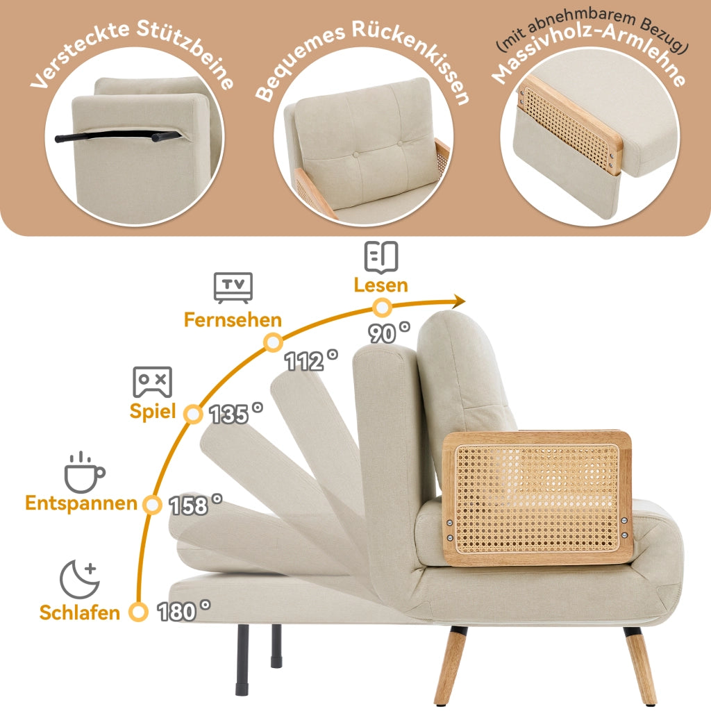 SEDIA LETTO 3 in 1 67,5x73x86,5 cm Lino Beige