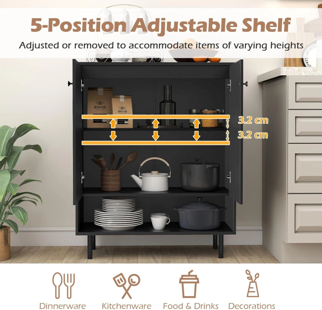 Armadio da cucina con 2 ante e 1 ripiano aperto, credenza con ripiani regolabili, credenza buffet 75 x 35 x 95 cm, armadio per soggiorno, sala da pranzo (Nero)