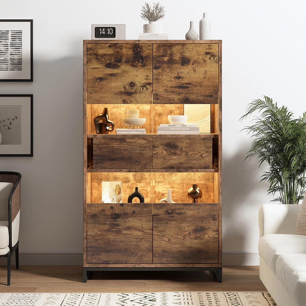 Armadio vetrina con illuminazione LED - Xylo - 80x40x138cm - Nero - 2 cassetti, spazio di archiviazione