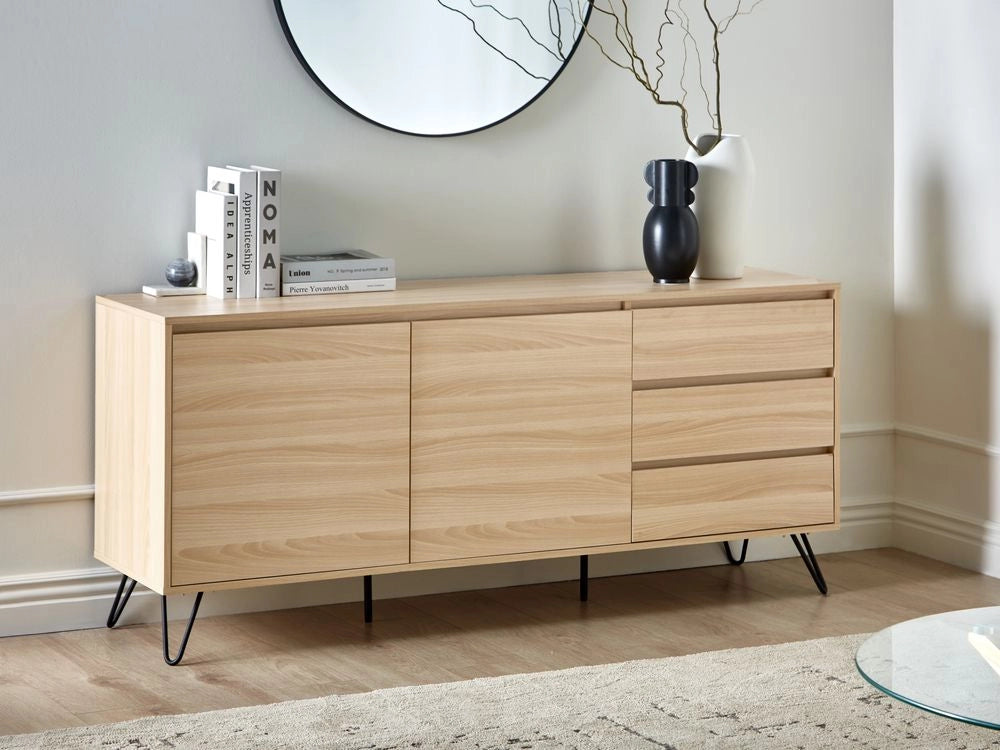 Credenza a 2 ante in truciolato con 2 cassetti marrone chiaro Cardigan camera da letto dal design minimalista