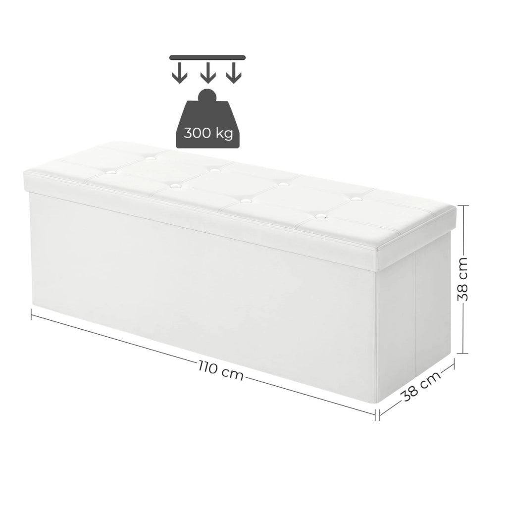 Panca Contenitore Pieghevole in Similpelle Bianca 110cm