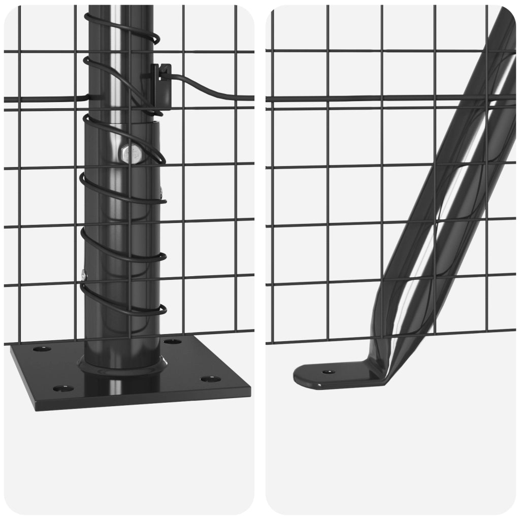 Recinzione in Rete Saldato con 7 Pali Flangiati Grigio 0,6x10 m Acciaio