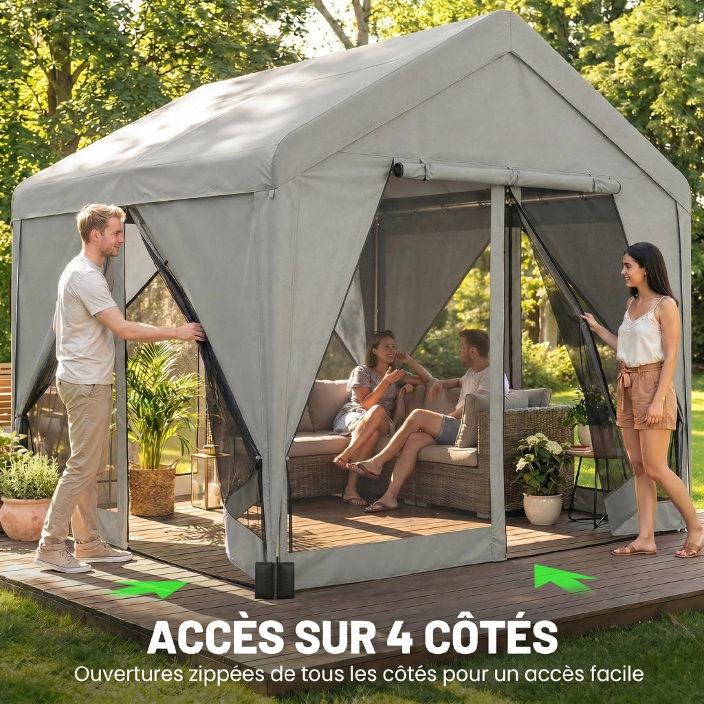 Gazebo da giardino ¨C zephmum ¨C 3x3m grigio acciaio galvanizzato