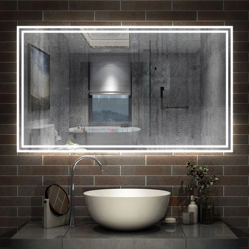 Aica Specchio da bagno a LED+160x80cm+Disappannamento+orologio+Bluetooth+3 Temperature di Colore