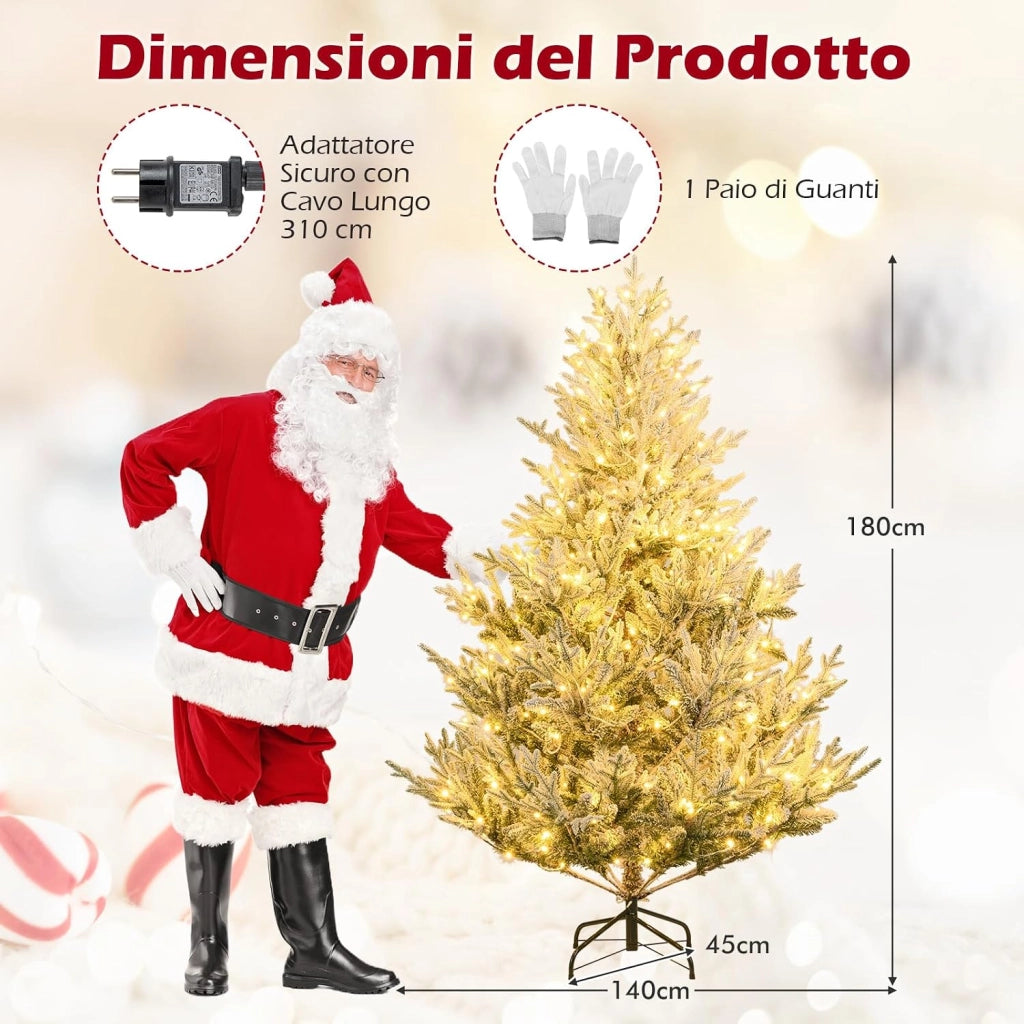 Albero Artificiale Preilluminato 180 cm, Albero di Natale Innevato con 340 Luci LED, 13 Modalità, Timer, Luminosità Regolabile e 762 Rami, Decorazioni per Casa e Ufficio (180 cm)
