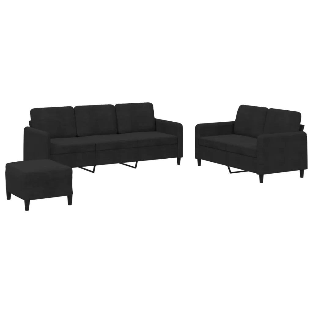 Set di Divani 3 pz Nero in Vellutocod mxl 106849