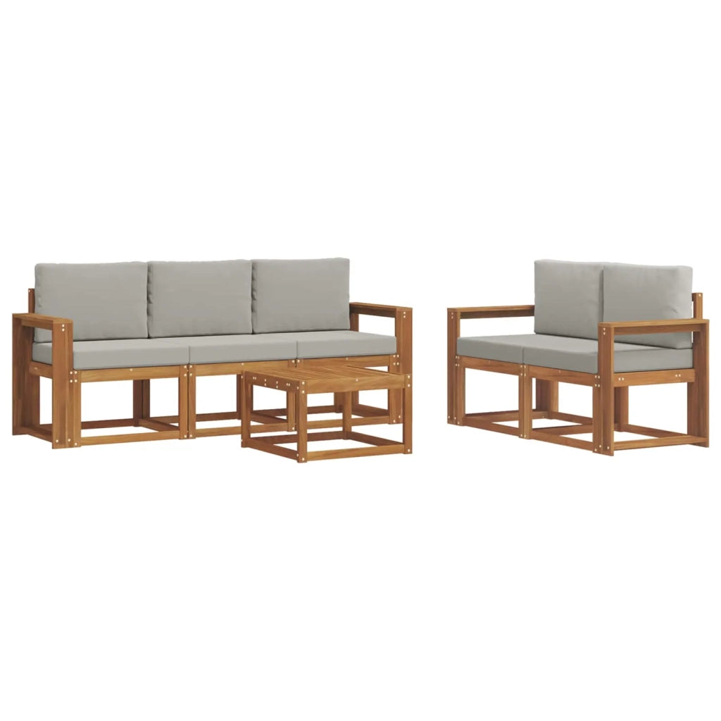 Set di divani da esterno 6 pcs Grigio Naturale e Chiaro