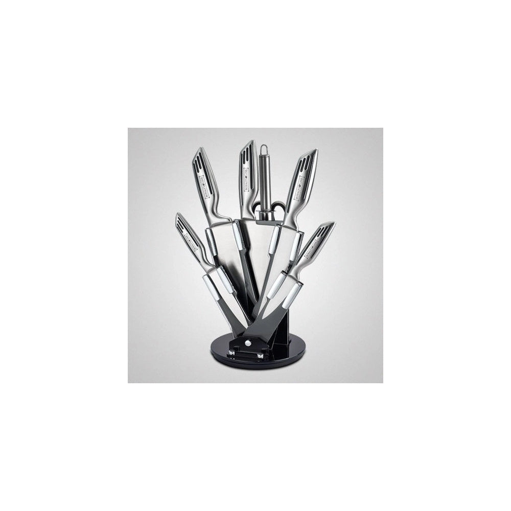 Trade Shop - Set 8 Coltelli Forbici In Acciaio Da Cucina Carne Royalty Line Affilacoltelli -