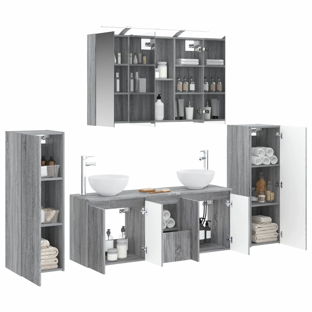 Set di mobili per il bagno 6 pcs Sonoma grigio 3407148