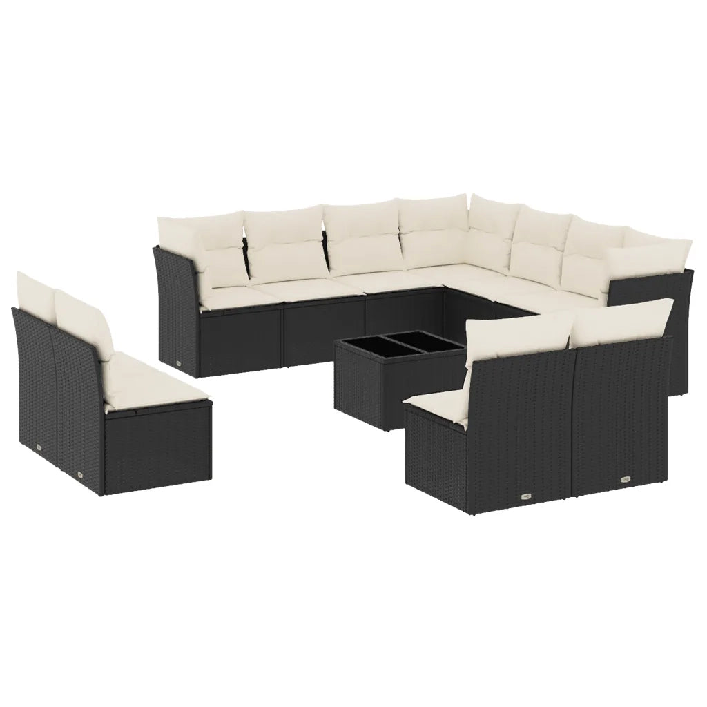 Set Divani da Giardino 12 pz con Cuscini Nero in Polyrattan 3249665