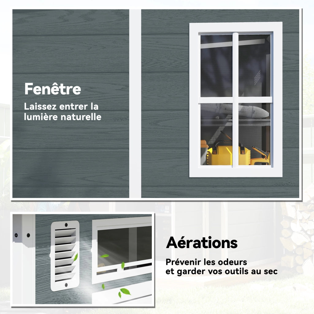 Casetta da Giardino in Resina con 2 Porte e 3 Finestre ¨C Zephmum ¨C Grigio 3.3 m2