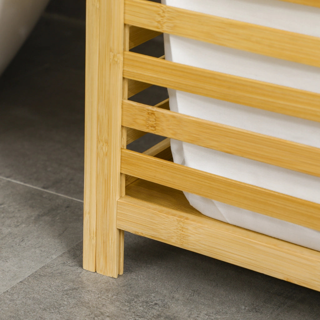 Cesto portabiancheria in bambù con coperchio e sacco interno rimovibile, 55 L, 50x36x60 cm, naturale