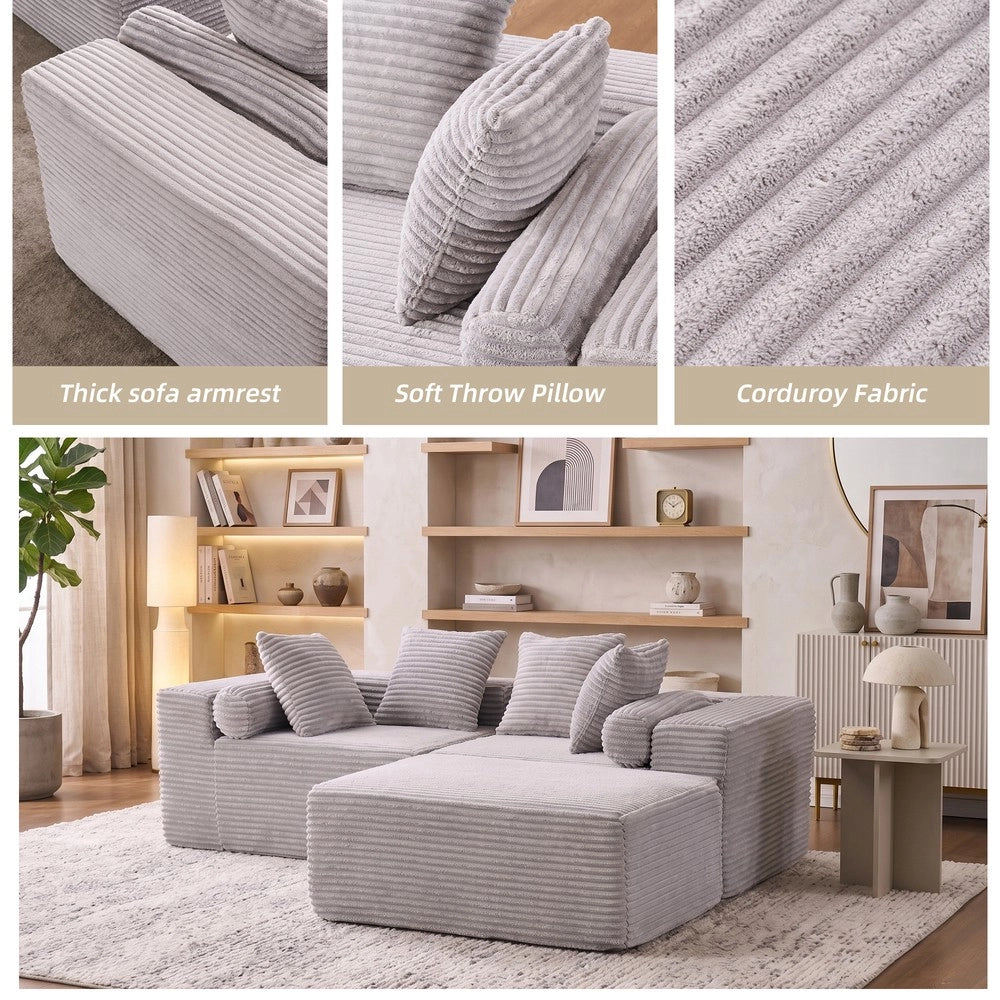 Divano angolare con chaise longue ¨C Minimal ¨C grigio in tessuto chenille