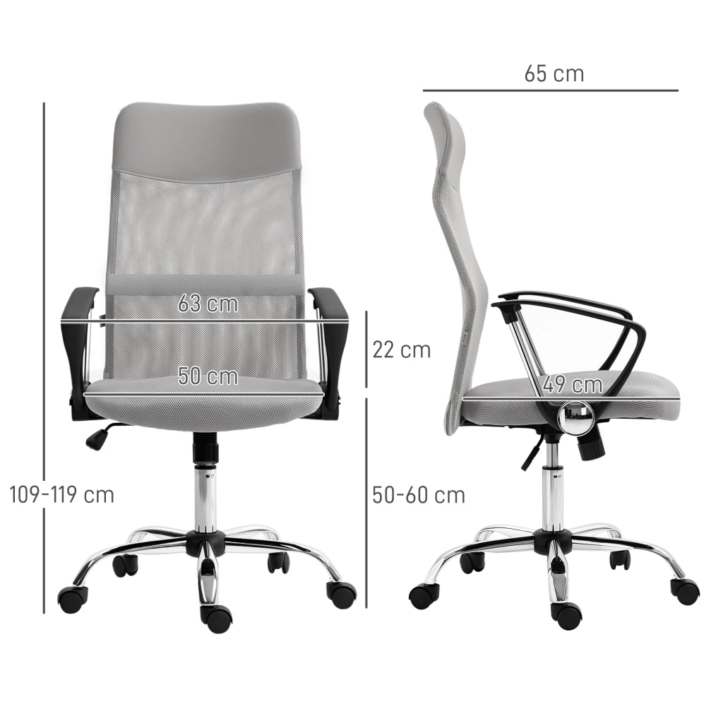 Sedia da Ufficio con Schienale Curvo e Ruote ¨C zephmum ¨C Grigio Chiaro 63x65x109-119 cm
