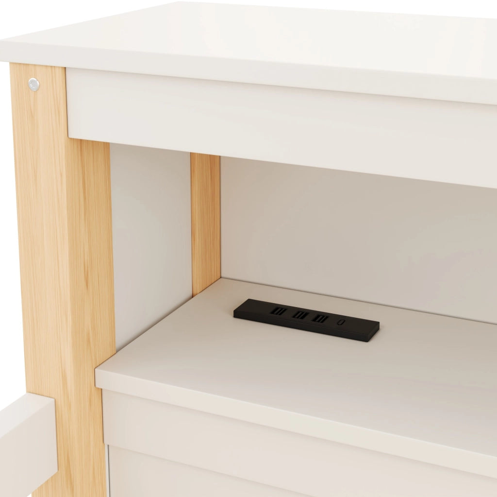 Letto a soppalco 90x200 cm con scala; vani contenitore; LED e porte USB; naturale