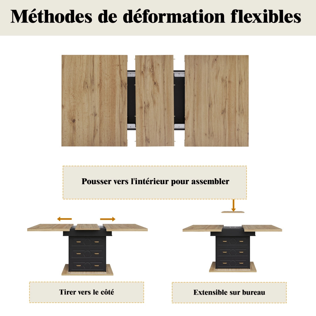 Tavolo allungabile con 2 cassetti e vano con chiusura magnetica in MDF e metallo per cucina e soggiorno naturale