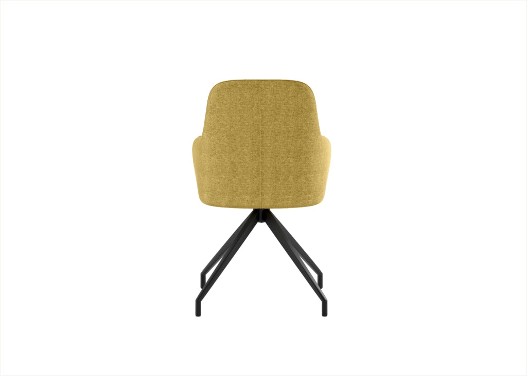 Sedia da pranzo girevole Gaia design moderno a conchiglia con rivestimento in tessuto giallo e struttura in metallo nero - OM