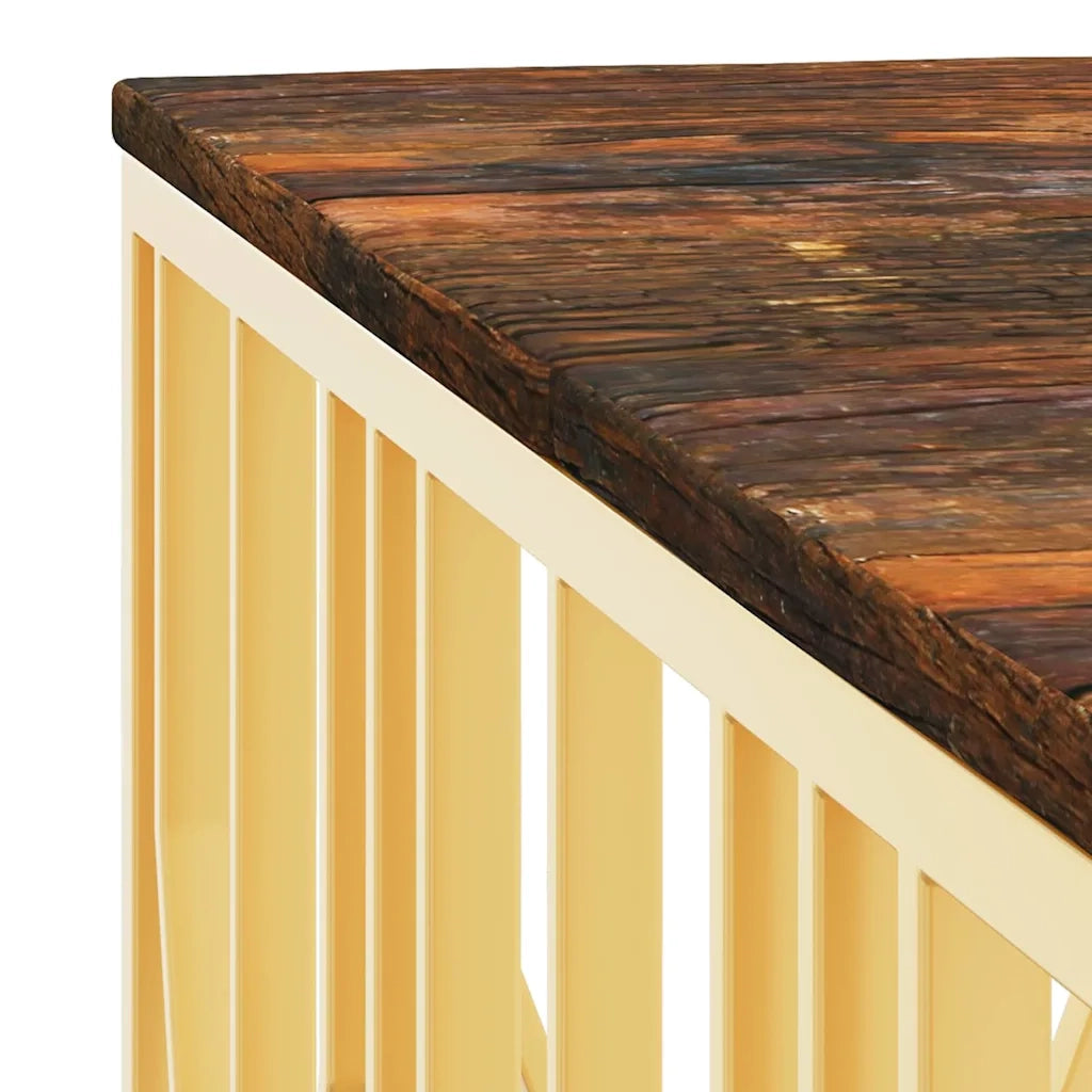 Tavolino Salotto Oro in Acciaio e Legno Massello di Recupero 350070
