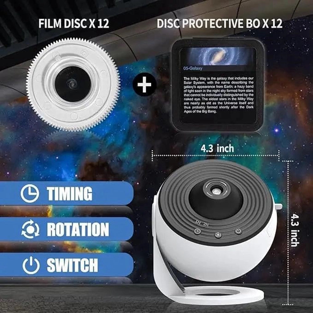 Trade Shop - Proiettore Cielo Stellato 12 Dischi Planetari Luce Notturna Led Galassia Camera Soffitto -