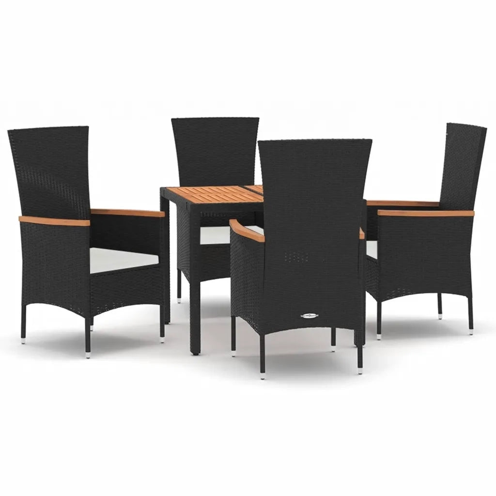 Set da Pranzo da Giardino 5 pz Nero con Cuscini in Polyrattancod mxl 124325