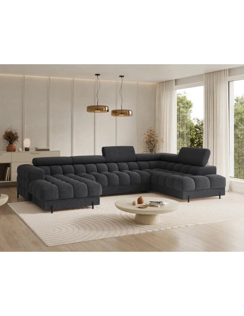 Divano panoramico convertibile Carbone angolo destro FERARIA 358x93x202cm