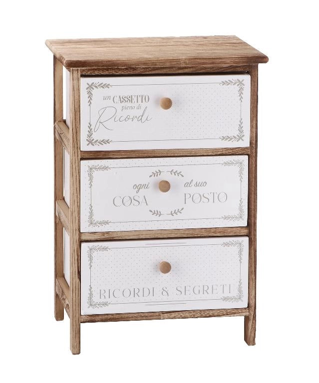 Mobile Cassettiera in Legno con 3 Cassetti 29 x 40 x 58 cm