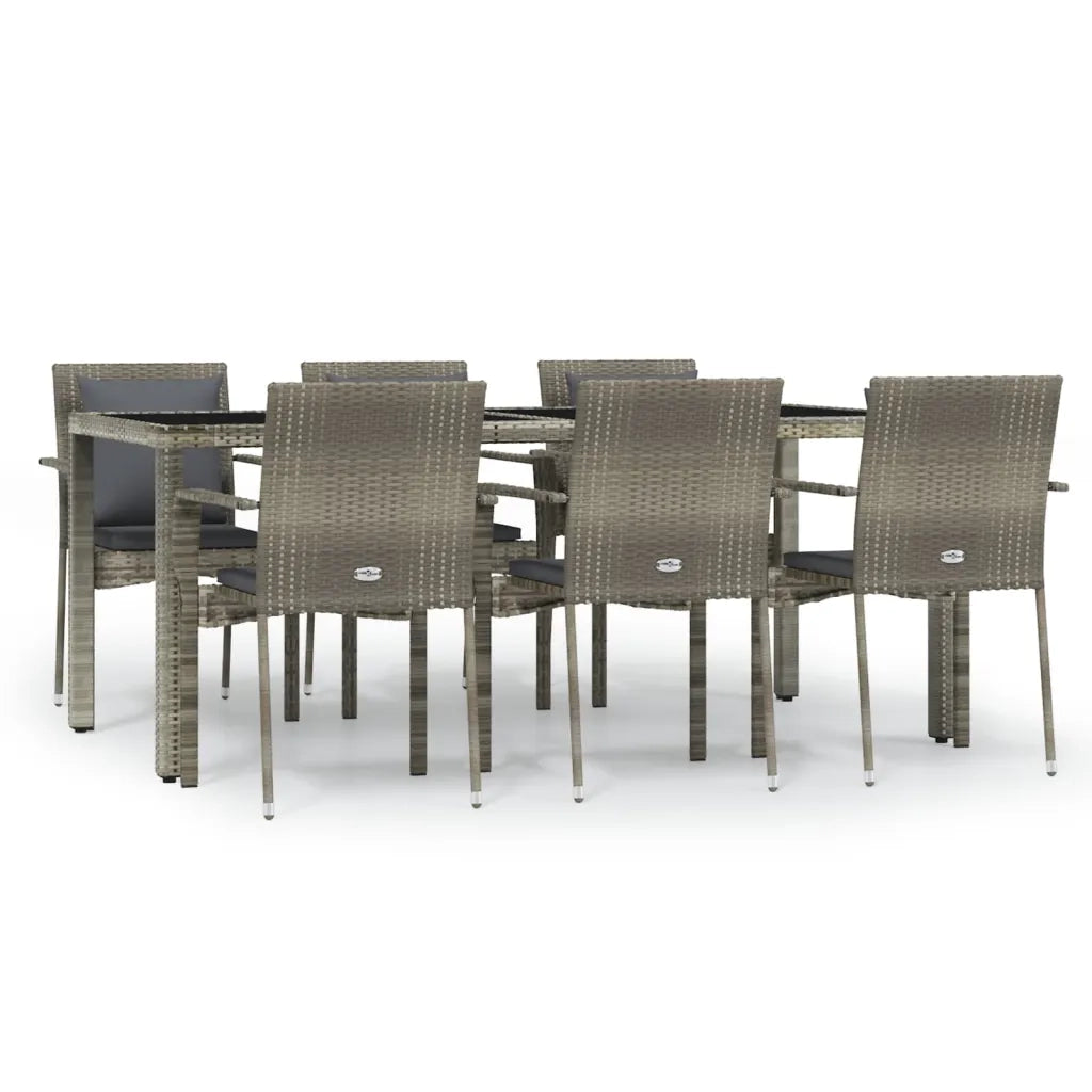 Set da Pranzo da Giardino 7 pz con Cuscini in Polyrattan Grigio