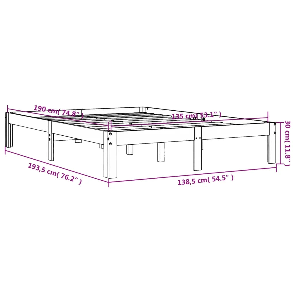 Letto senza Materasso-Struttura Letto Marrone Cera 135x190 cm in Legno di Pino 817592
