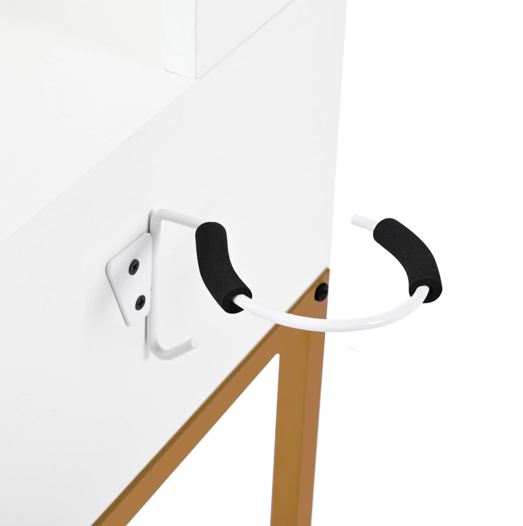 Toeletta moderna con specchio HD, LED regolabile, prese integrate e sgabello