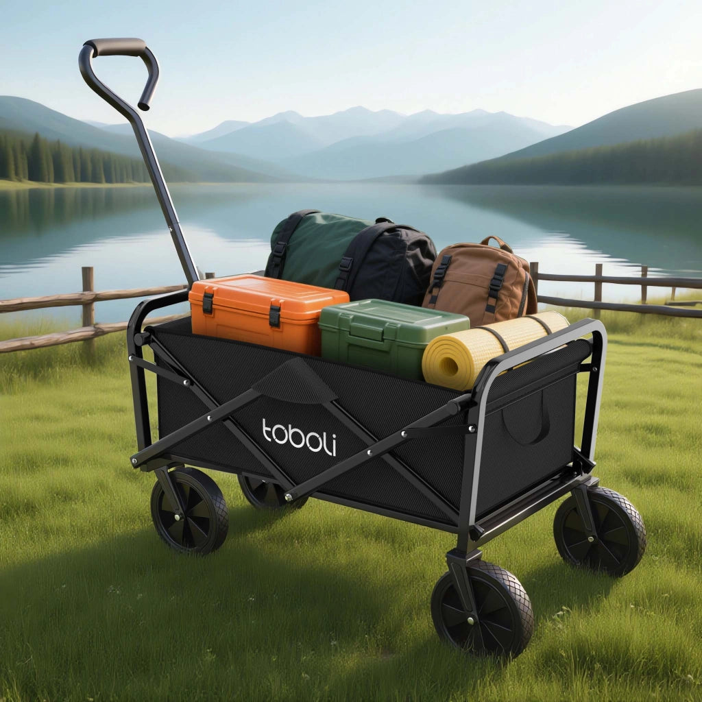 Toboli Carretto a mano pieghevole, max 100 kg, tessuto impermeabile nero, Carrello spiaggia